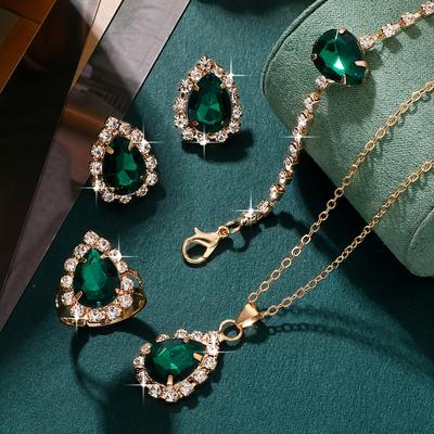 TEMU 5pcs/set Luxury Women's Jewelry Set, 1pc Necklace+1pc Bracelet+2pcs Earrings+1pc Ring, A Jewelry Set Suitable For Fashionable Women