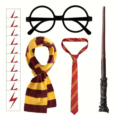 TEMU 14pcs Wizard Costume Accessories Set, Fancy Dress With Wand, Tie, Scarf, Glasses, Cosplay Outfit For , Halloween Masquerade Party