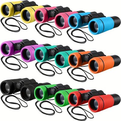 TEMU 9pcs Compact Shockproof Binoculars - Vibrant, Mini Folding Telescopes With Adjustable Straps For Bird Watching, Camping & , Battery-free, Assorted Colors