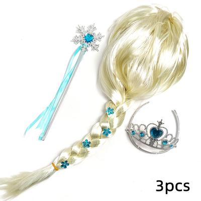 TEMU 3pcs Of Girls' Dress-up Set With Wigs Decorated Five-petal Flowers, Snowflake Crown Headbands And , Which Is Suitable For Performances, Birthdays And Parties.