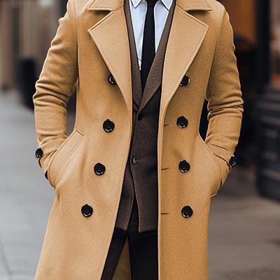 TEMU Men Tweed Pea Coat Casual Solid Color Warm Long Sleeve Double Breasted Winter Cardigan For Streetwear Outerwear