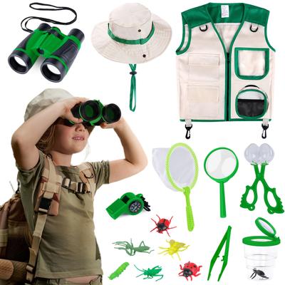 TEMU 16pcs Ginmic Kids Adventure Set, Outdoor Nature Kit, With Binoculars, Vest, Hat, Whistle, Bug Catching Tools, For Educational Camping & , Suitable For Children 3-12 Years