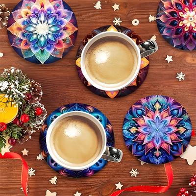 TEMU 6pcs Set Of Colorful Mandala Pattern Wooden Coasters - Coffee, Tea And Drinks - Ideal Table Protection For Christmas, Halloween, Easter, Valentine's Day