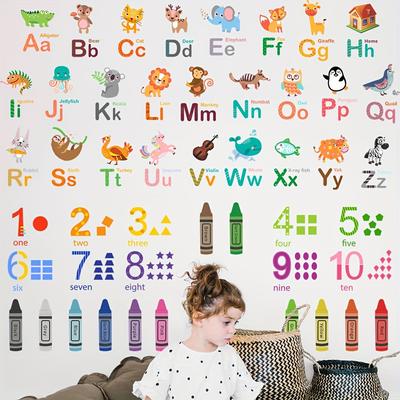 TEMU 2pcs Set Animal 26 English Alphabet Wall Stickers School Kindergarten Color Pencil Number Wall Stickers