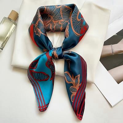 TEMU A New Women's Floral Print 70 Satin Square Bandana Scarf, Stylish And , With A Smooth, Soft, And Thin Texture, Perfect As A Neck Scarf, Headband, Or Hair Accessory For Wind And Sun Protection.