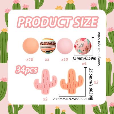 TEMU 34 Cactus Silicone Beads In A Bohemian Style, Diy Crafts Like Flower Wreaths, Keychains, Lanyards, Necklaces, Bracelets, And Jewelry Making Accessories.