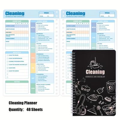 TEMU 48 Sheets Black Pvc Cover Cleaning Planner, Daily Weekly Monthly Organizer With Customizable Household Chores Checklist For Home Office Supplies