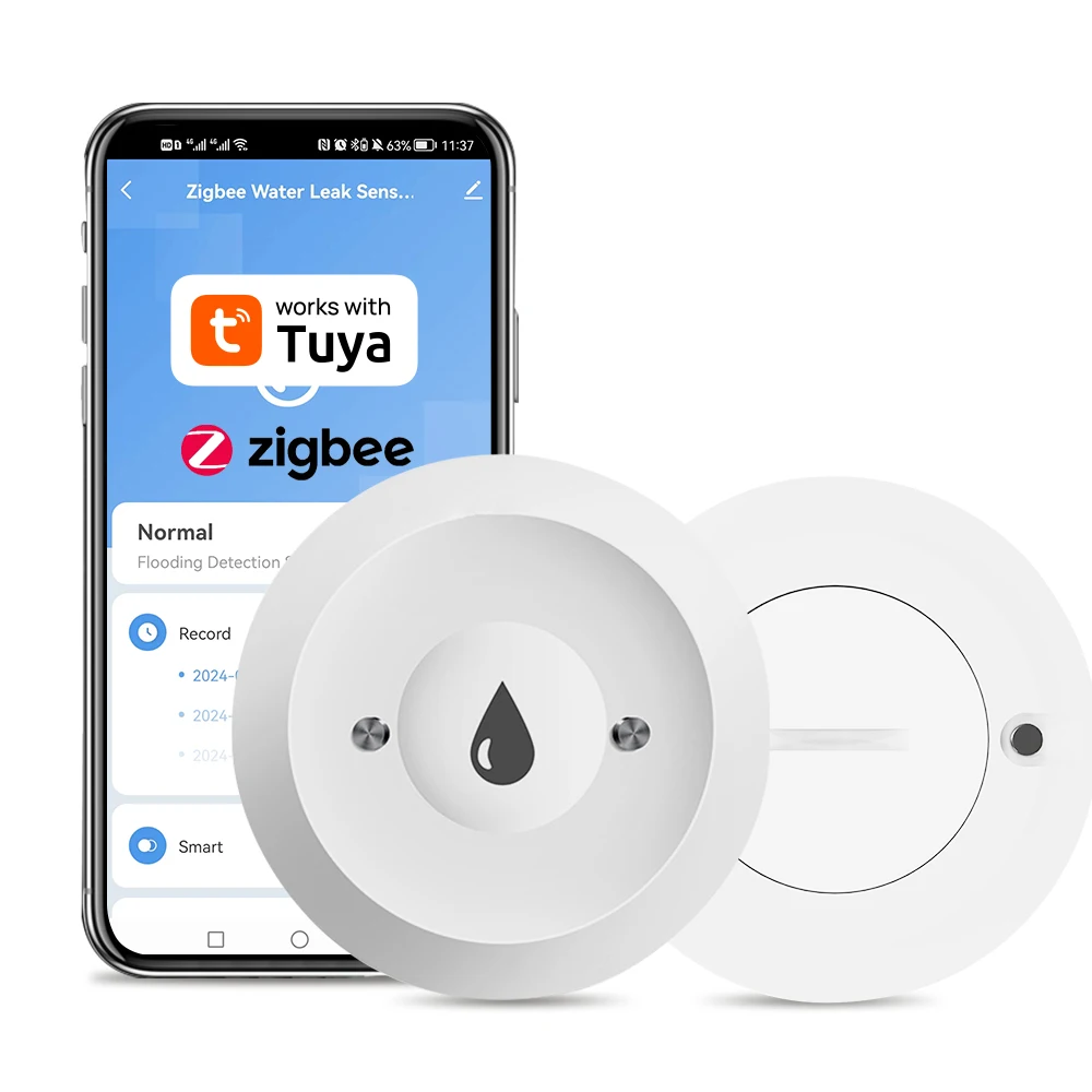 Tuya Zigbee Wassersensor, Überschwemmungsleckdetektor, App, Fernüberwachung für Küche/Badezimmer, unterstützt Heimassistent Image
