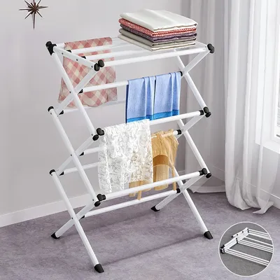 Folding Rack Drying Rack Clothes Rack Towel Hanging Rack Clothe Storage Shelf Floor-Standing Coat Shelf Clothes Hat Rack