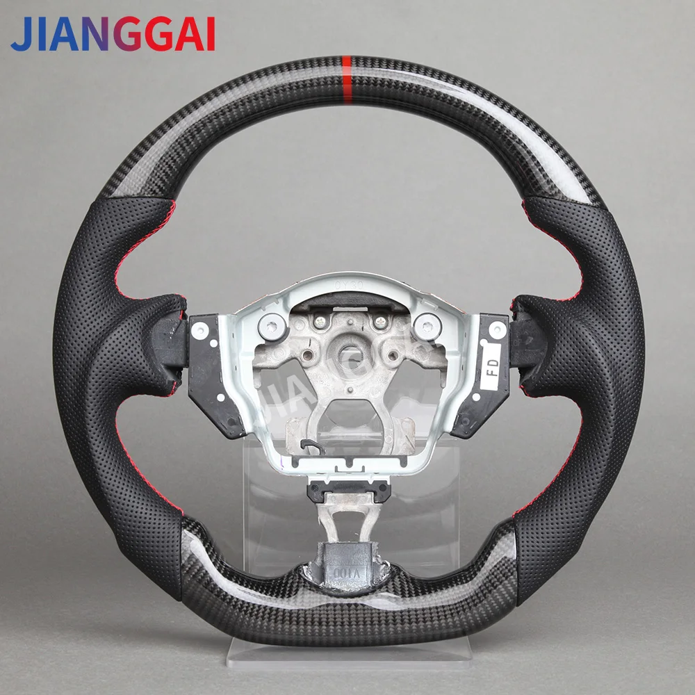 Volant en cuir perforé en Fiber de carbone pour Nissan 370Z 2008-2019 volant de course volant en cuir complet couture rouge