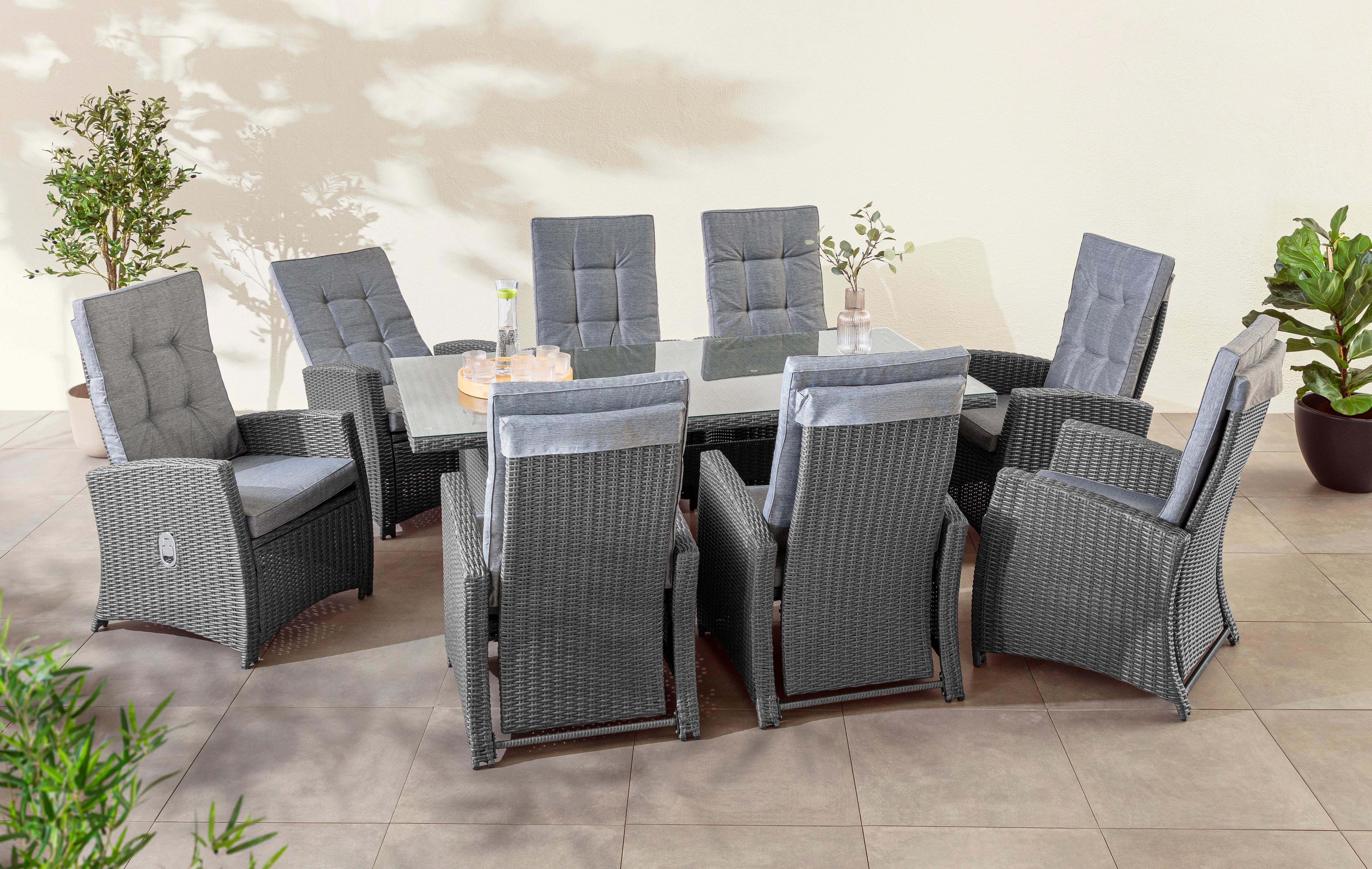 Garten-Essgruppe KONIFERA "»New Paris«", grau (dunkelgrau, dunkelgrau,), Aluminium, Sitzmöbel-Sets, Aluminium/Polyrattan, Topseller Image