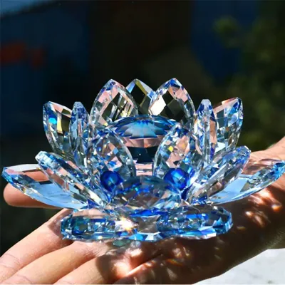 Crystal Lotus Flower Figurine Home Wedding Decoration Glass Craft Collection Paperweight Table