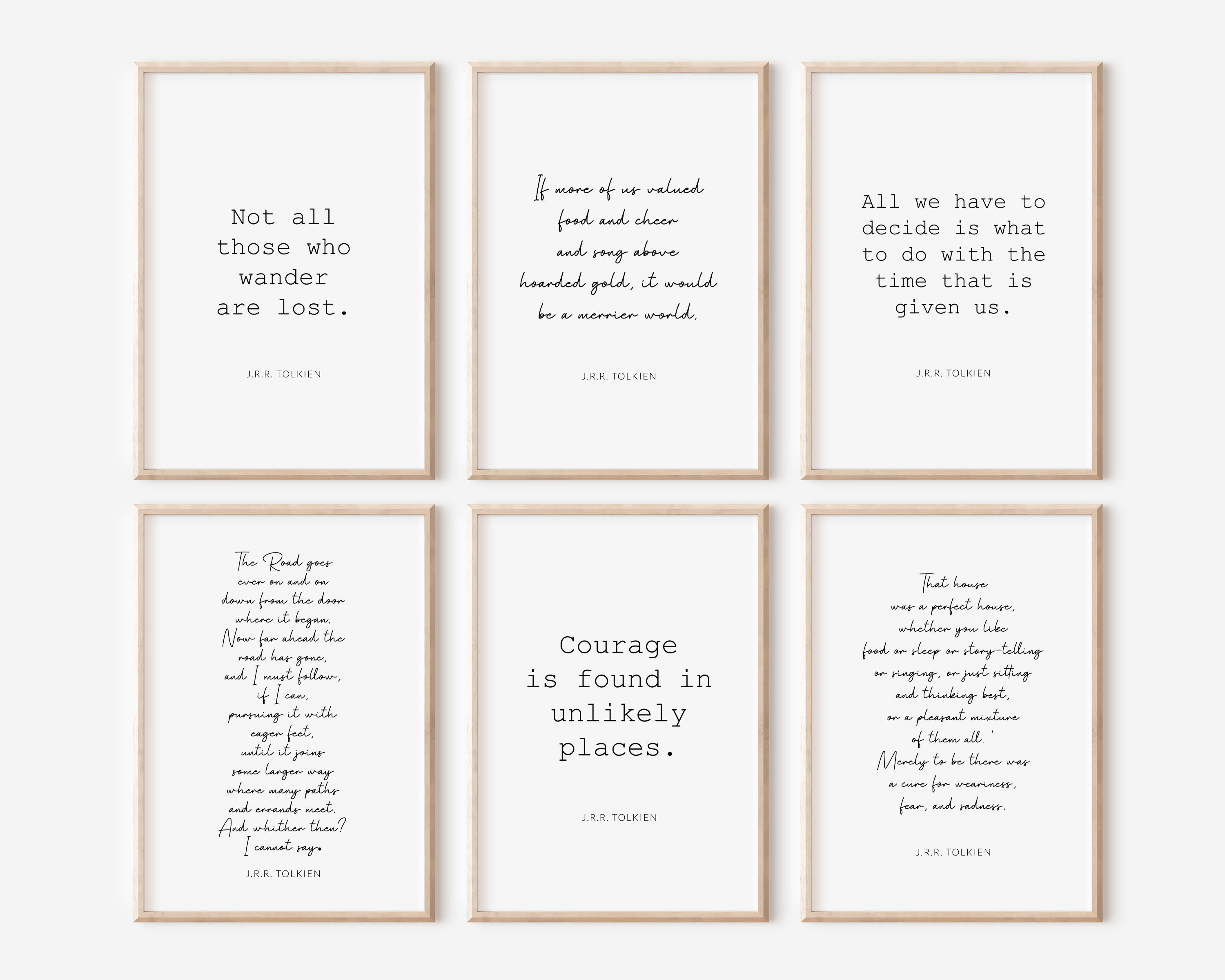 Set di 6 poster motivazionali con citazioni di Tolkien, stampe con citazioni motivazionali, arte murale motivazionale in bianco e nero, set di arte mu
