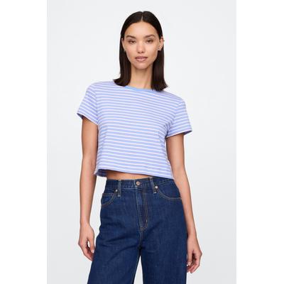 Gap Womens Blue & White Vintage Cotton Cropped Striped T-Shirt - Blue & White