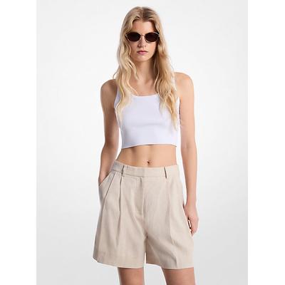 Michael Kors Pleated Linen and Cotton Shorts Natural 4