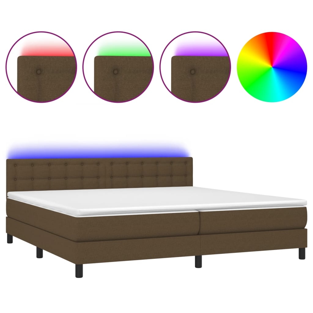 vidaXL Boxspringbett mit Matratze & LED Dunkelbraun 200x200 cm Stoff Image