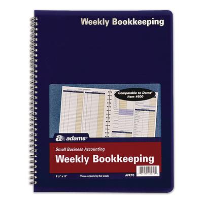 Adams Weekly Bookkeeping Ledger, Columns Vary By Section, Royal Blue Cover, 11 x 8.5 Sheets, 56 Sheets/Book (ABFAFR70)