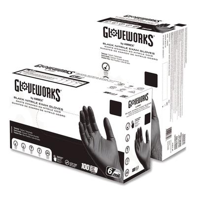 GloveWorks by AMMEX Nitrile Exam Gloves, Small, Black, 100/Box (AXCGWBEN42100BX)