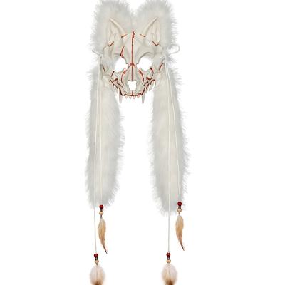 TEMU L'vow Norse-inspired Fox Mask With Plush Fur Headdress - Plastic Mask For Party And Costume Events, With Authentic Tribal Design