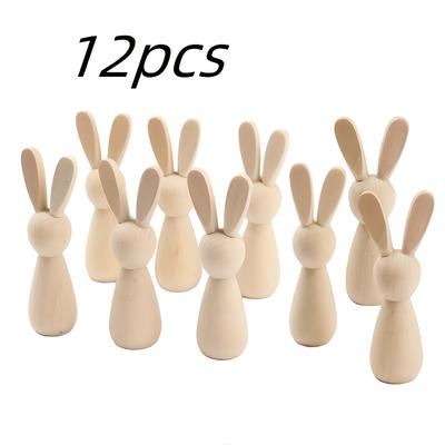 TEMU Diy Wooden Rabbit Figurine Kit - Unfinished Peg Dolls For Crafting, Blank Bunny Puppets For Art Projects & Easter Decorations Image