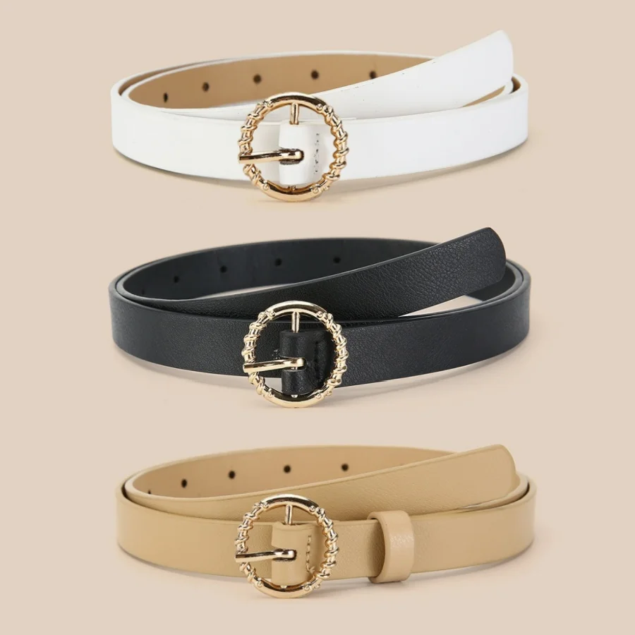 Neuer Damengürtel Trend Gold Runder Knopfgürtel Personalisierte Dekoration gepaart mit langen Hosen Jeansgürtel weich und Gürtel Image