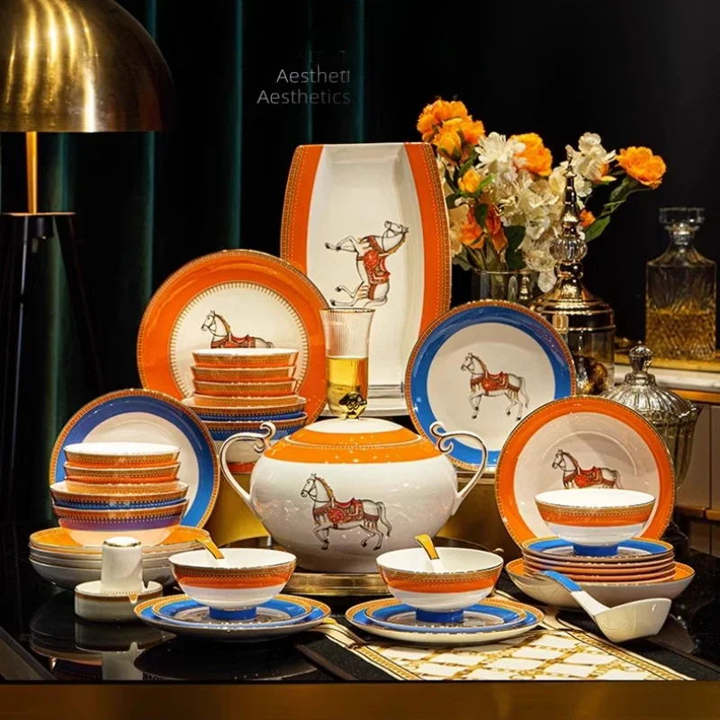 Gäste Party Luxus Geschirr Hause Abendessen Hochzeit Feine Gerichte Sets Catering Liefert Vajillas Para Cocina Geschirr Sets Platte Image