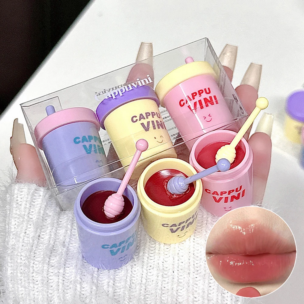 Cappuvini Dreierpack süßer Strohbecher-Lipgloss, feuchtigkeitsspendend, langanhaltend, Make-up-Farbe, Wasserglanz-Lippenglasur Image