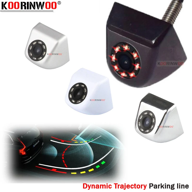 Koorinwoo Auto Rück kamera Mit Dynamische Flugbahn Moving Parkplatz Linie Schwarz Weiß Bunte Parkplatz Assistance Backup Image