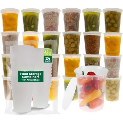 [24 Set] 8oz-32 Oz Plastic Deli Containers with Lids, Slime, Soup, Meal Prep Containers |