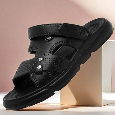 Men's Brown Adjustable Strap Sandals with Velcro Closure, Outdoor Comfort Sandals for Summer