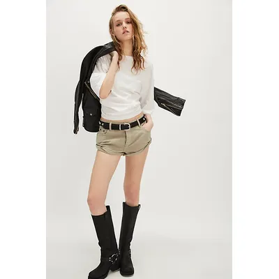 OneTeapsoon Bandits Low-Waist Denim Shorts by OneTeaspoon at Free People in Faded Khaki, Size: 29