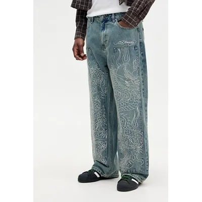 Ed Hardy UO Exclusive Snake Panther Carpenter Jeans - Light Blue 30W 32L at Urban Outfitters