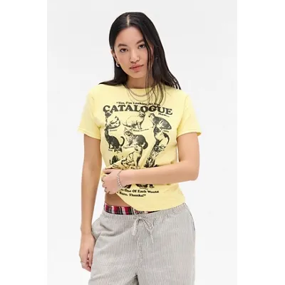 UO Cat Catalogue Relaxed T-Shirt - Yellow M/L at Urban Outfitters
