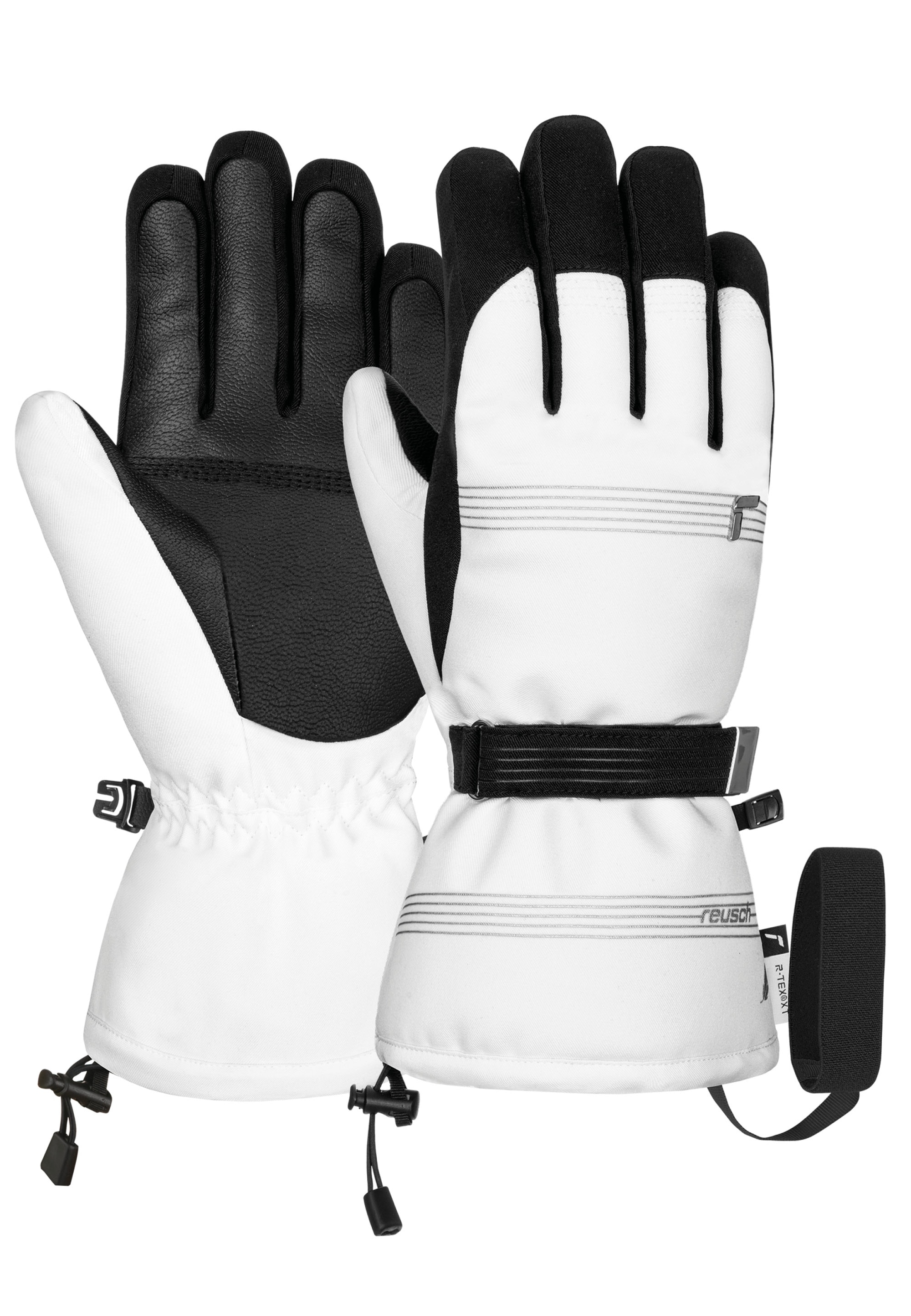 Skihandschuhe REUSCH "Cozy Down R-TEX XT", Damen, Gr. 7, schwarz-weiß (weiß, schwarz), 87% Polyester, 6% Polyurethan, 2% Elasthan, unifarben, Handschuhe, mit wasserdichter und atmungsaktiver Funktion Image