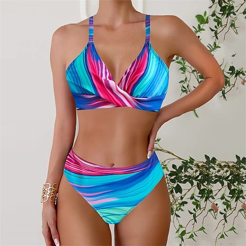 Damen Tankini Bikini, Zweiteiler V-Ausschnitt Racerback Bademode Badeanzug Blau Purpur Schnelltrocknend Leicht Atmungsaktiv Ärmellos - Surfen Strand Schwimmen Sommer Frühling Image