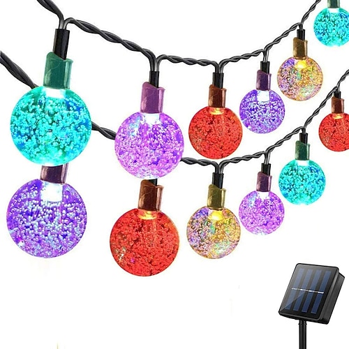 Solar-Lichterkette für den Außenbereich, 10 m, 50 LEDs, wasserdichte Kristallkugellichter mit 8 Modi für Weihnachten, Hochzeit, Garten, Rasen, Partyamp;Terrassendekorationen Image