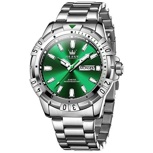 Die neue Herren-Business-Uhr der Marke Olevs, klassische grüne Wassergeist-Kalenderwochenanzeige, Quarzuhr, wasserdichte Sportmode-Uhr