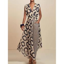 Damen Kleid-Set Casual kleid Rock-Set Brautkleider schlicht Geometrisch Rüschen Tasche Maxidress Ärmellos Ständer Outdoor Täglich Schwarz Sommer Frühling Regular Fit