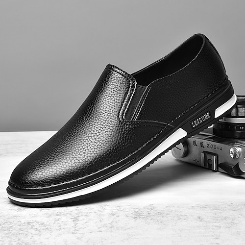 Herren Slip-On Kunstleder Sneaker, lässige weiße Schuhe mit bequemer Gummisohle, stylisches und vielseitiges Schuhwerk für Alltag und Freizeit