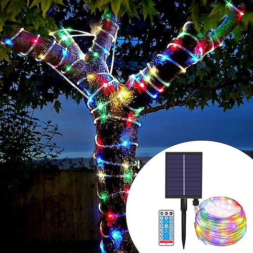 Solar Lichterkette Outdoor Weihnachtsschmuck Solar und Plug-In 20m 10m mit Fernbedienung Girlande Großes Panel Schnellladung Weihnachtsgartendekoration Image