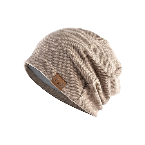 Lässige Slouch Beanie Mütze für Herren – weiche und bequeme Strickmütze mit Lederlabel, trendiger Style für alle Jahreszeiten, den Alltag und Outdoor-Aktivitäten Image