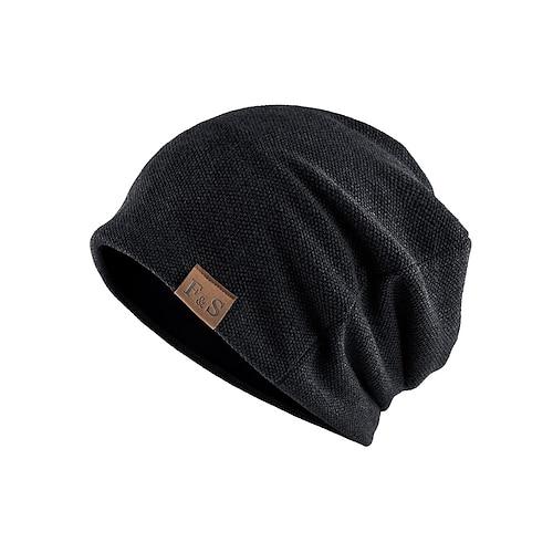 Lässige Slouch Beanie Mütze für Herren – weiche und bequeme Strickmütze mit Lederlabel, trendiger Style für alle Jahreszeiten, den Alltag und Outdoor-Aktivitäten