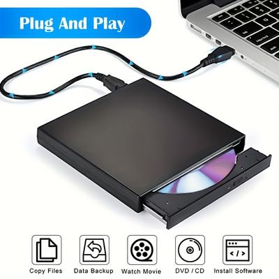 TEMU External Cd Dvd Drive, Usb 2.0 Slim Portable External Cd-rw Drive Dvd-rw Burner Writer Player For Laptop Notebook Pc Desktop Computer