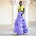 Gonna da donna elegante classica viola Tulle con volant a strati lunghezza del pavimento A-Line vedi attraverso la gonna da sera fotografia su misura