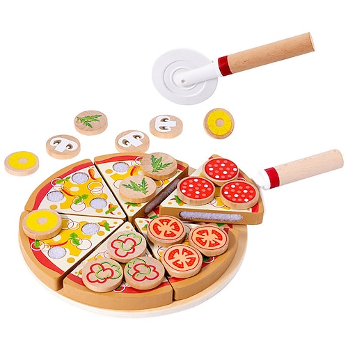 Giocattoli Educativi per Bambini Fatti a Mano Simulazione Pizza Giocattoli di Legno Simulazione Casa dei Giocattoli Funghi Pizza Taglia e Gioca Regalo di Natale