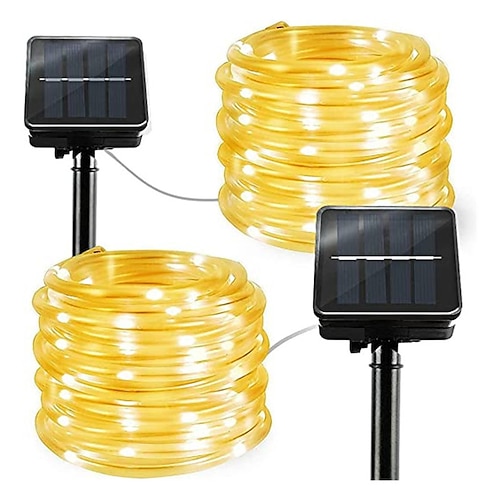 luce solare esterna della stringa 2pcs 1pcs tubo della corda ha condotto la lampada solare 12m 100 luci della stringa dei led vacanza fata all'aperto festa di natale luce del giardino solare luce