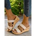 sandali con zeppa beige da donna – sandali estivi eleganti con cinturini con fibbia per abbigliamento casual e da spiaggia