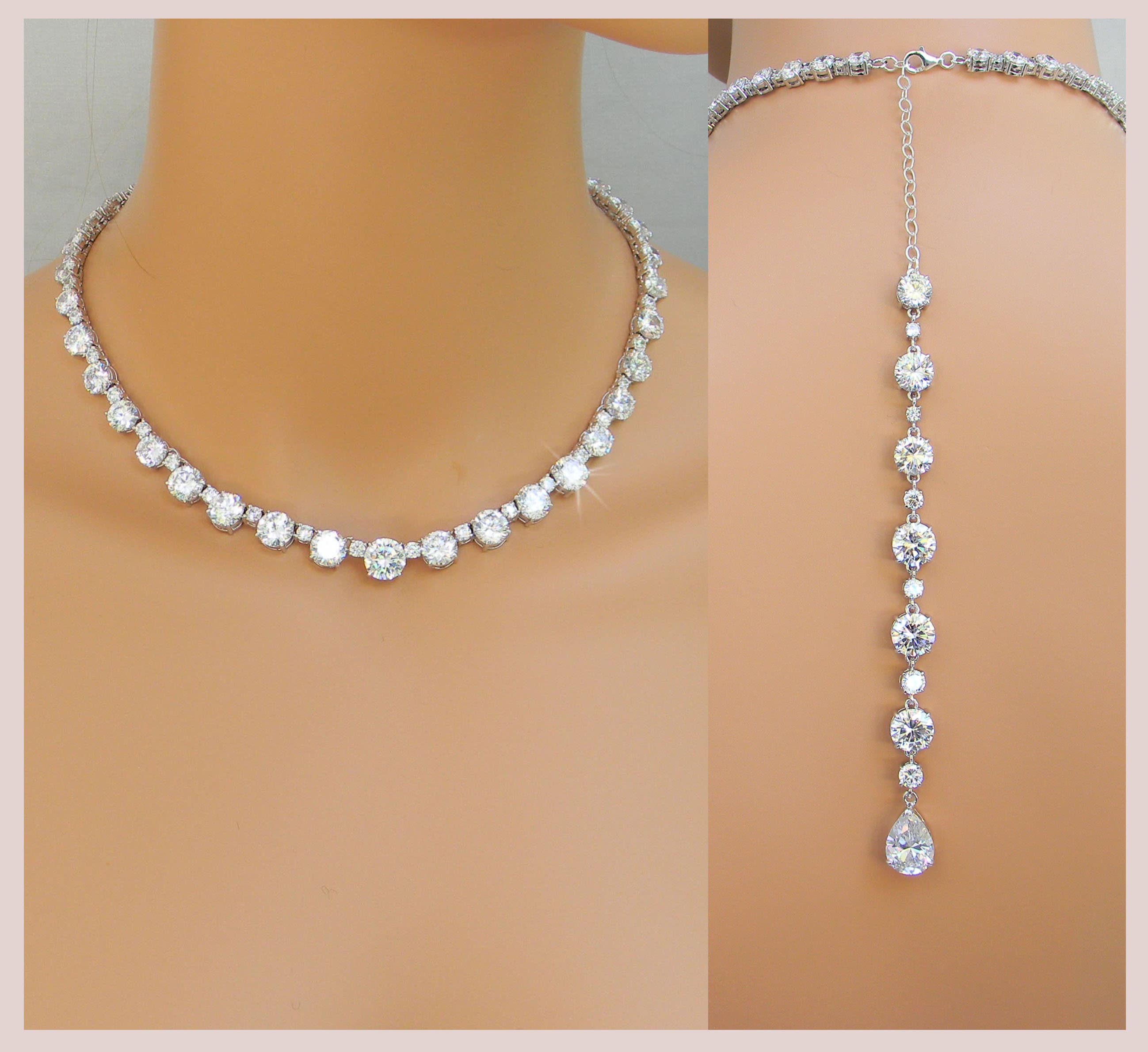 Collana da sposa con sfondo, collana da sposa in cristallo, gioielli da sposa delicati, gioielli da sposa, gioielli da sposa in cristallo, collana in