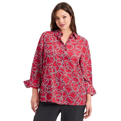 Plus Size Women's Button Front Blouse by Avenue in Vibrant Red Circle Chain (Size 30/32)