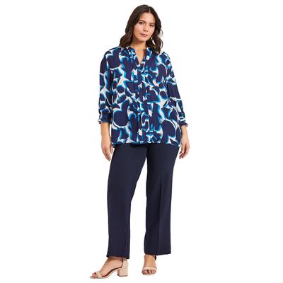 Plus Size Women's Pintuck Popover Top by Avenue in Navy Graphic Floral (Size 22/24)